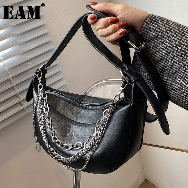 

cross body [eam] women saddle metal chains pu leather flap personality all-match crossbody shoulder bag fashion tide 2021 18a2069