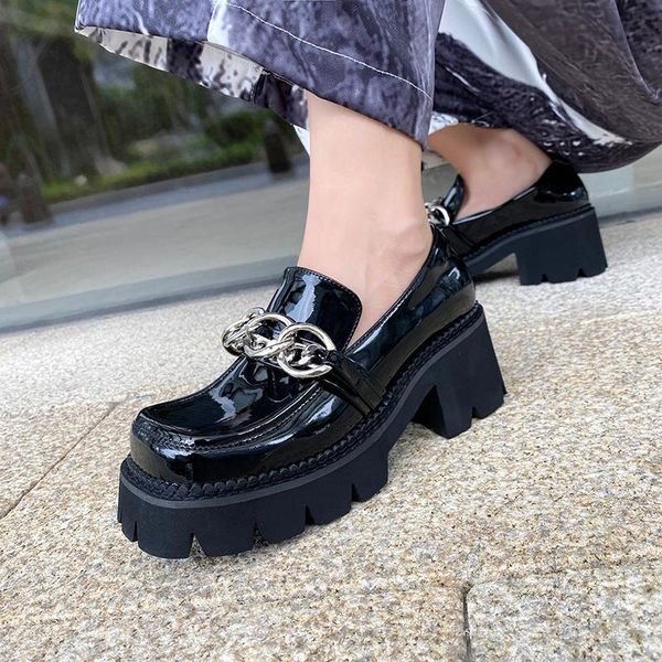 

dress shoes leather mary janes thick-heeled retro platform women loafers high heels pumpsÂ women femmes chaussures, Black