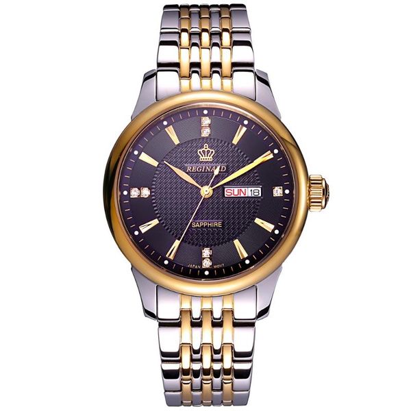 

wristwatches reginald luxury mens dress style steel wristband black men quartz watch, Slivery;brown