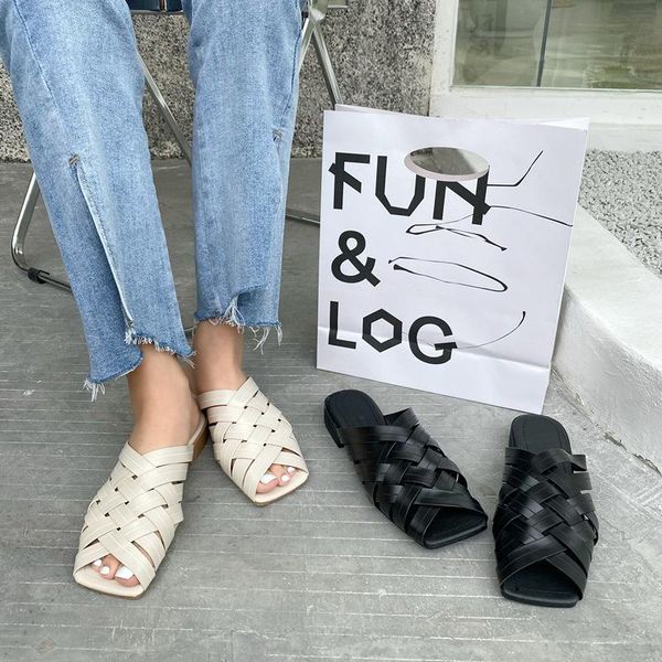 

shoes cover toe slippers flat slides fashion slipers women luxury 2021 basic rome rubber fabric pu flat shoes female womens slip, Black