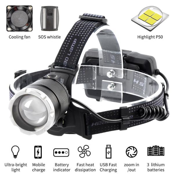 

2021 powerful xhp70 xhp50 led headlamp headlight zoom head lamp torch 18650 battery usb rechargeable lantern