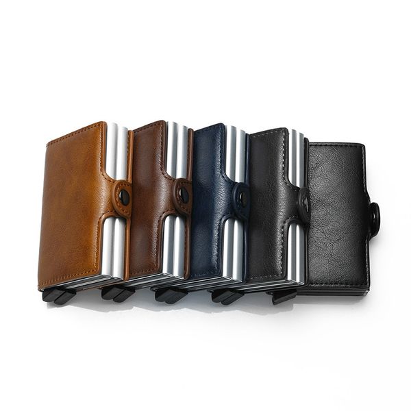 

new arrival antitheft metal men credit id business card holder wallet aluminium cover for wallet protection leather, Brown;gray