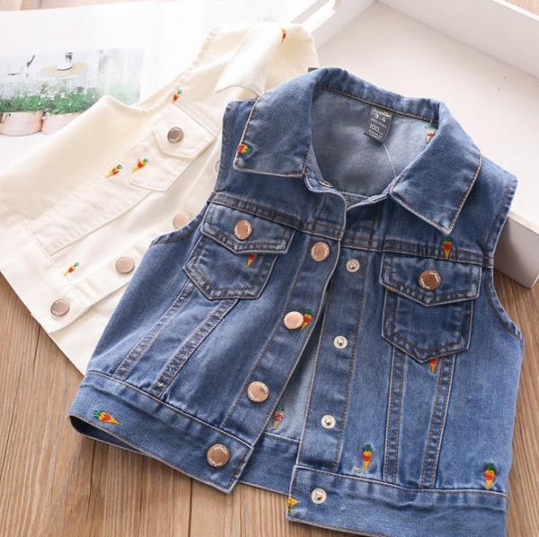 

vest owligbaby 2021 spring boys girls embroidery denim clothes kids 2-7years, Blue