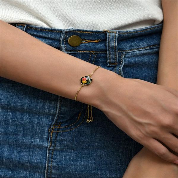 

charm bracelets brand drip oil flower bracelet fashion retro adjustable for women's jewelry accessories gifts, Golden;silver
