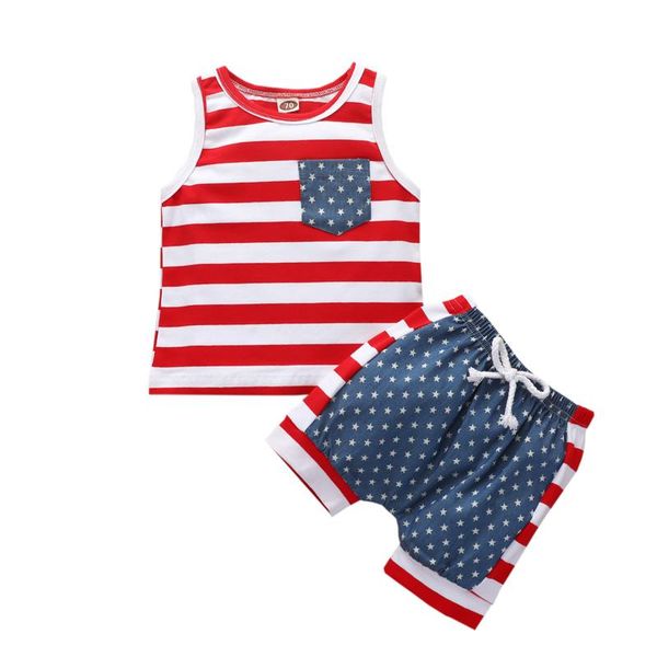 

clothing sets baby & children's independence day toddlers boys girls outfits sleeveless striped + star printing splicing shorts, White