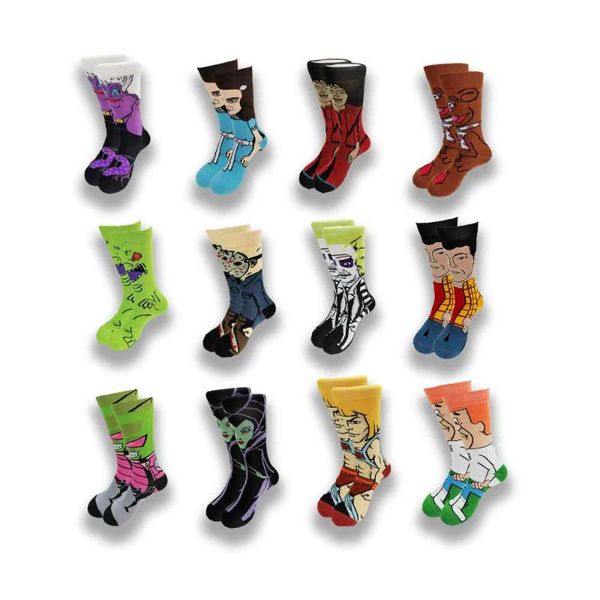 

men's socks a pair of and women's creative cartoon anime funny keep warm in winter movies comfortable happy skateboard, Black
