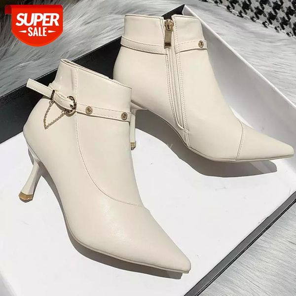

pointed toe women boots fashion buckle ankle shoes zipper high heel large size thin heels botas altas mujer #kr3n, Black