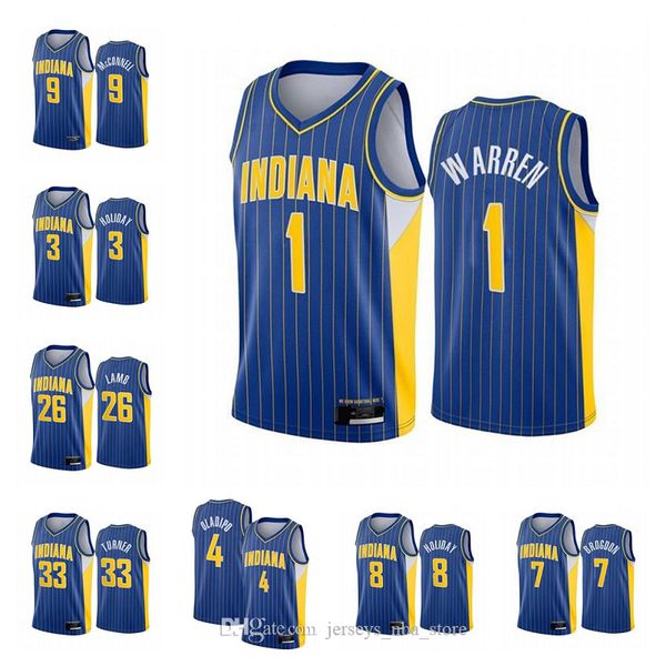 

new men brogdon victor oladipo domantas sabonis myles turner 2020/2021 basketball jerseys blue icon edition, Black;red