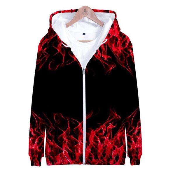 

men's hoodies & sweatshirts 3d printing flame fashion zipper hoodie boys and girls street high-quality comfortable jacket autumn casual, Black