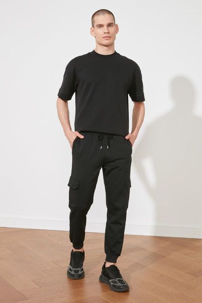 

black men 's regular fit beli and pettitoes wheel cargo pockets sweatpants tmnaw20ea0072 men's sleepwear, Black;brown