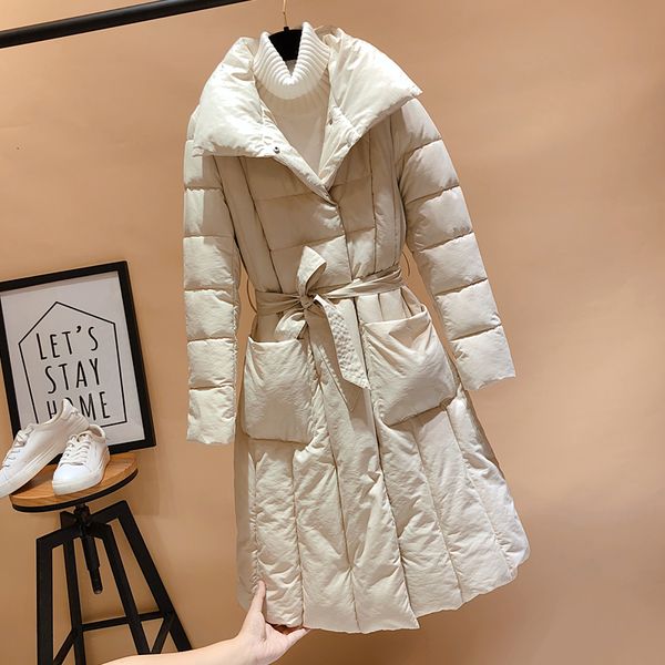 

2021 new jacket women winter long er coat 90% white duck down parkas with belt ladies feather clothes outwear rdm0, Black