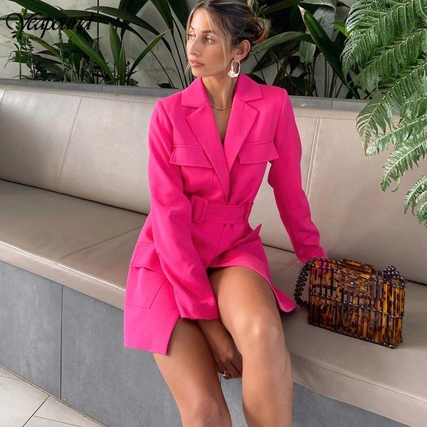

spring autumn women's long blazers jacket with belt female notched outerwear lady coat england pocket streetwear outfits, White;black