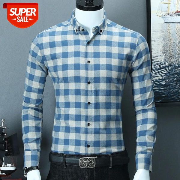 

pure cotton brushed fabric warm comfortable button collar long sleeve slim fit men's smart casual plaid shirts #xo68, White;black