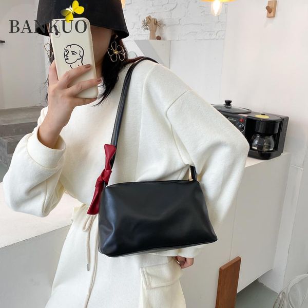 

bankuo handbags for women pu leather solid color zip shoulder bags girl's bow crossbody bag daily casual fashion handbags x199