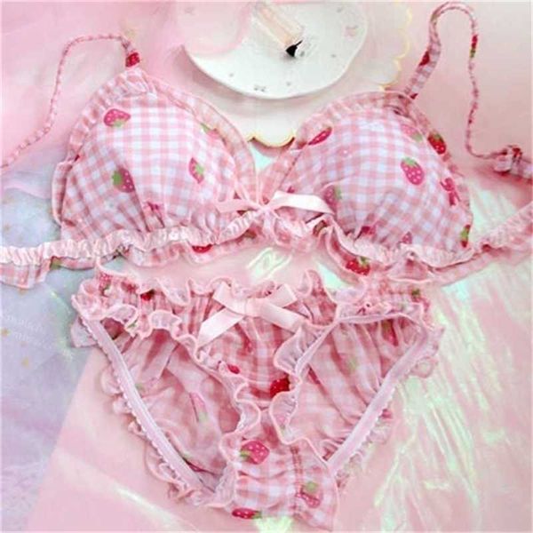 Ita Mulher Bonito Morango Impressão BRA Calcinha Lingerie Set Japanes Japonesa SENDERS BUÍDAS CUVA RUPEIRAS E PASCA 211104