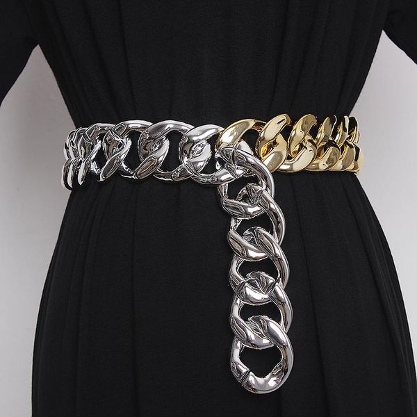 

belts 2021 luxury designer 4cm wide chain link waist belt silver gold metal alloy waistband for women dress shirt cinch strap ceinture, Black;brown