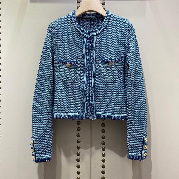 

women's jackets cashmere blended slim short for women blue plaid o-neck long sleeve buttons pockets coats lady 2021 spring, Black;brown