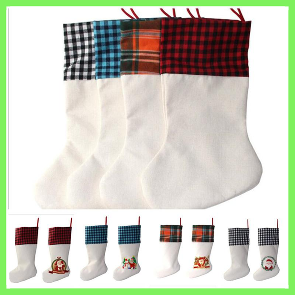 

sublimation plaid christmas stocking linen white candy socks santa claus gift bag xmas tree oranment festival supplies for kid 591