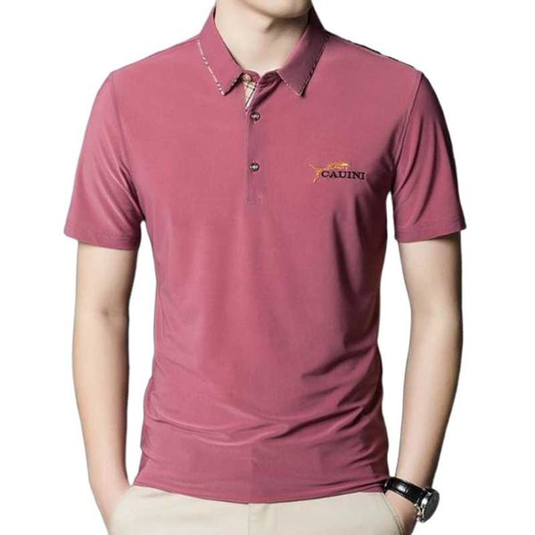 

men's polos high-end design thin summer short-sleeved lapel casual fashion print, White;black