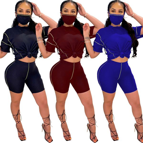 

womens outfits mask 3 piece set tracksuit sportswear t-shirt + shorts sportsuit short sleeve new selling summer women clothes klw6165, Gray
