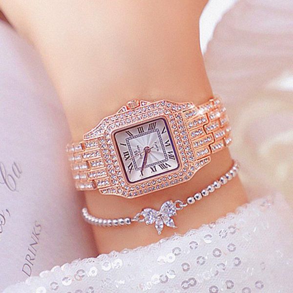 

wristwatches beauty diamond watch for women relogio feminino quartz analog luxury rose gold clock 2021 montre, Slivery;brown