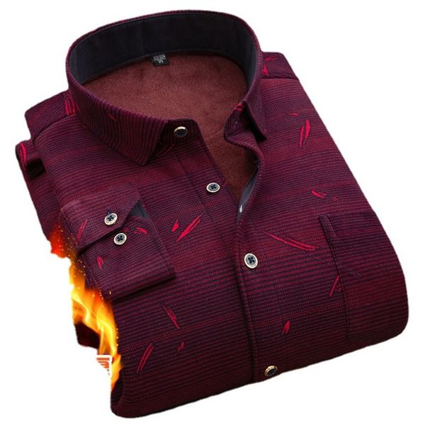 

2021 autumn and winter plush new trend men's fashion busins leisure thickened warm long sved shirt, White;black