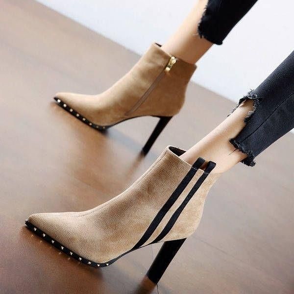 

boots short women 2021 autumn and winter thin heel shoes black stiletto pointed high heels mart