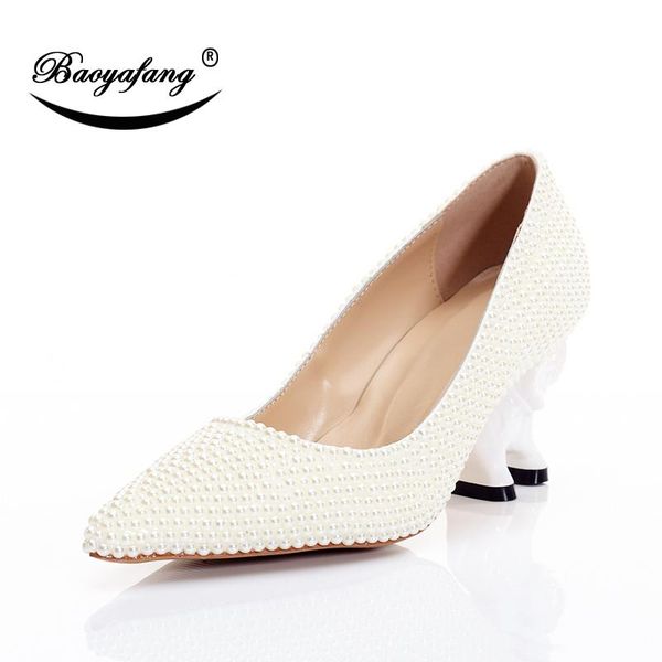 

baoyafang new ivory pearl wedding shoes woman strange style elephant heel girls performance shoes ladies party sweet heel, Black