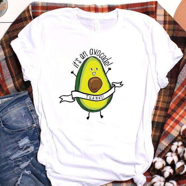 

women avocado thanks cute sweet print fruit cartoon ladies graphic tshirt clothes t tee female womens shirt clothing t-shirt, White