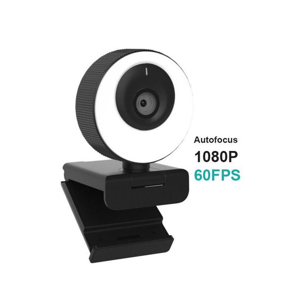 

webcams 1080p webcam 60fps autofocus hd web camera with microphone ring light cam for pc computer twitch skype obs steam