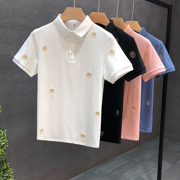

men's polos coruja bordado high-end polo camisa masculina verÃ£o moda juventude bonito coringa jaqueta de manga curta 4k5y, White;black