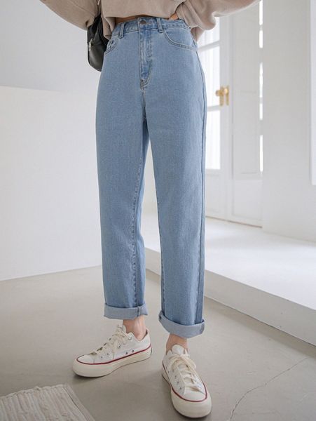 

dazy high waist straight leg jeans n2dm#, Blue
