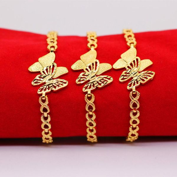 

link, chain luxury golden charm shiny butterfly flower bracelet fashion temperament lady jewelry gift, Black