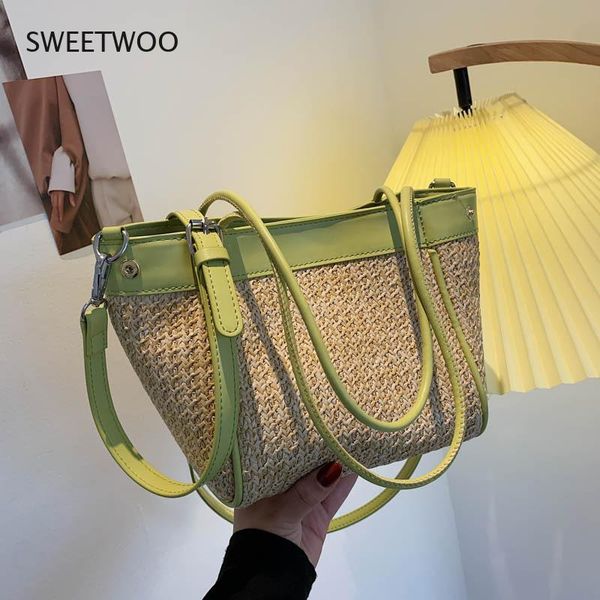 

evening bags women straw vacation shoulder crossbody bag shopping female messenger underarm western style woven handbag satchel