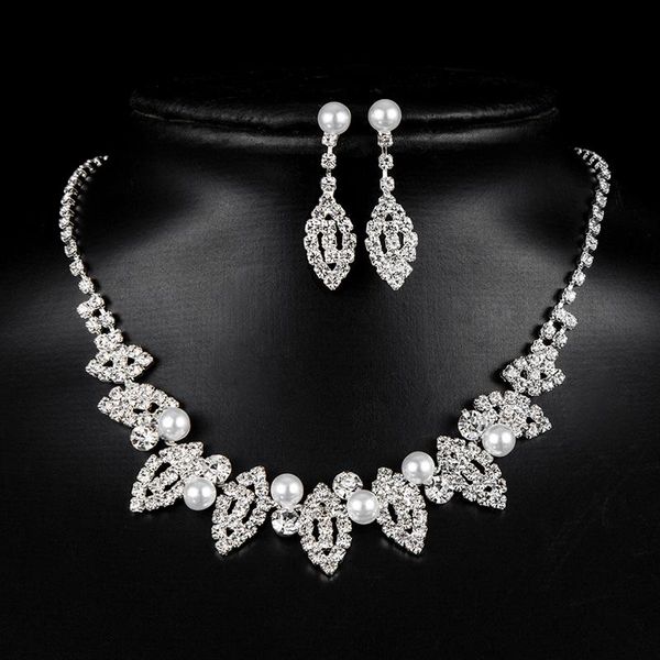 

wedding jewelry sets hwetr crystal pendant bib choker chain statement necklace earrings set wholesale, Slivery;golden
