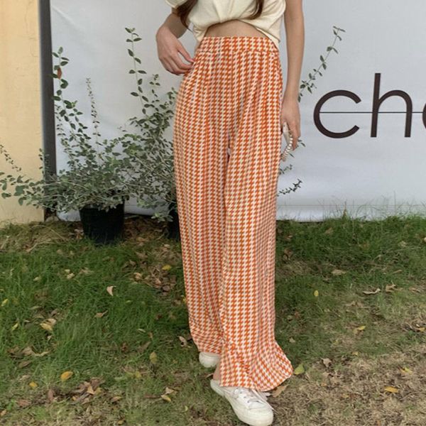 

women's pants & capris women harajuku plaid female oversize wide leg trousers ladies korean style high waist checkered pajama 2021, Black;white