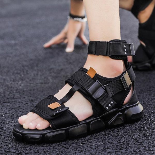 

on leather sandal roman geta s plage homme de shoes sandalia homens big comfort sandles gladiator shoe men dress mens masculina, Black