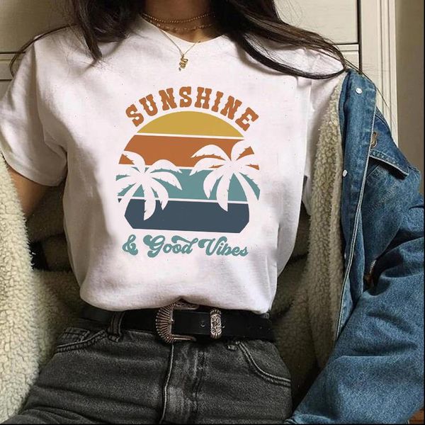 

women graphic cartoon beach vacay mode casual 90s trend ladies clothes lady tees female t shirt womens t shirt, White