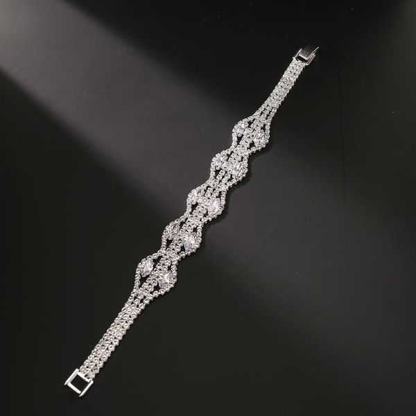 

link, chain style zircon personality fashion bracelet for women classic full rhinestone super flash bracelets bridal, Black