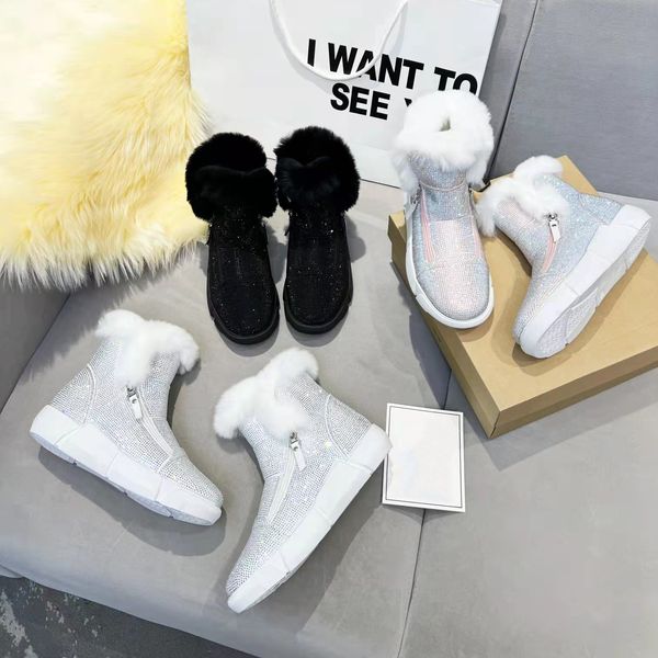 

luxury designer bright snow boots warm fluffy furry thick soled women short ankle booties fashion winter outdoor comfortable exquisite platf, Black