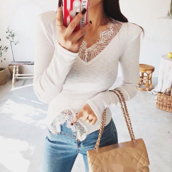

women's t-shirt womengaga korean women slim v-neck spring lace knitted tees fashion winter 6ni9, White
