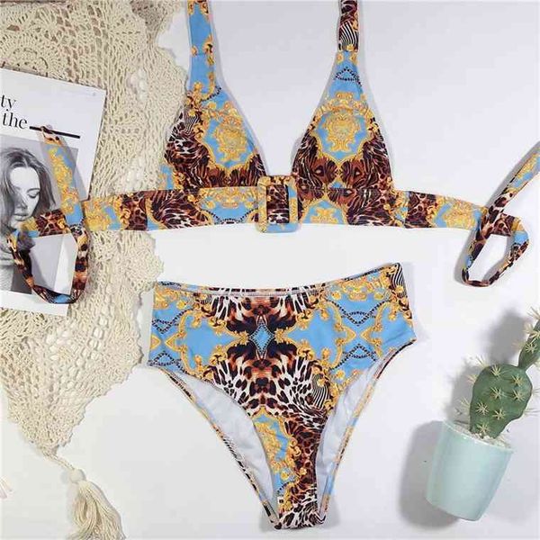 

wide strap bikini 2021 summer vintage print bikinis set bule swimsuit women swimwear bathing suit maillot de bainby air