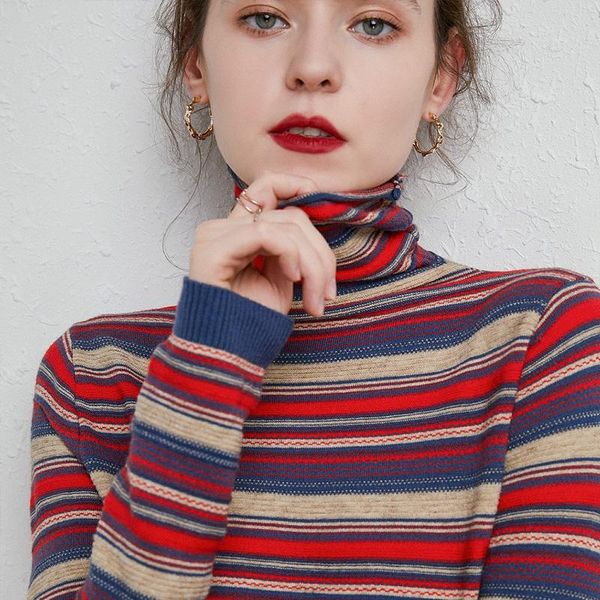 

women's t-shirt fall shirt striped patchwork elastic party clothes high-cut round neck loose warm pullover, White