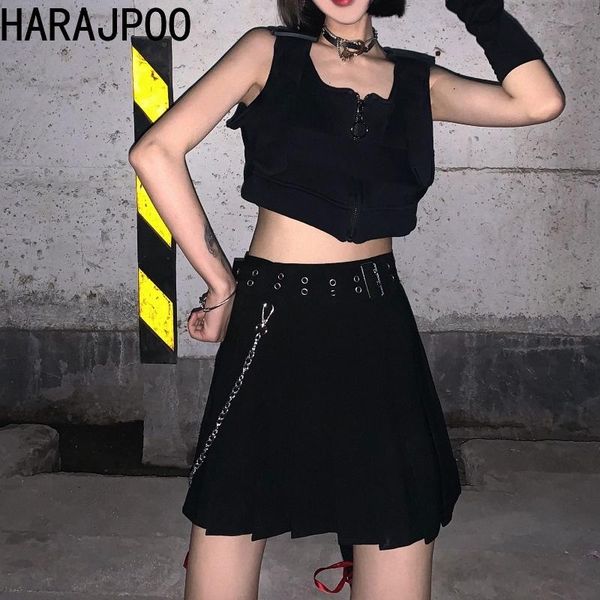 

harajpoo skirts women summer 2021 new ins harajuku style high waist slim skirt pleated skirt a-line short y2k skirts, Black