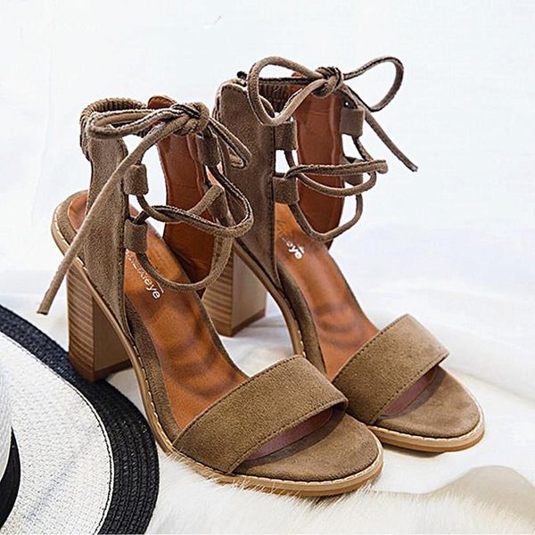 

sandals drop 2021 women pumps open toe lace up heels woman thick with shoes high, Black