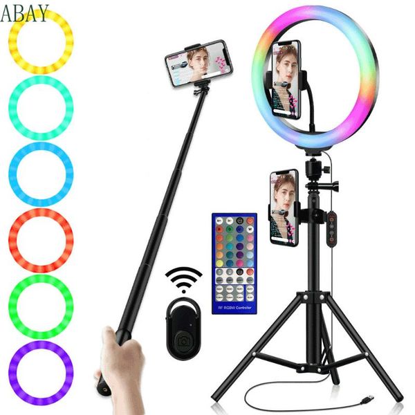

2021 new 10 inch rgb usb led ring light colorful flash lamp with tripod stand for makeup youtube vk tik tok live dimmable lights