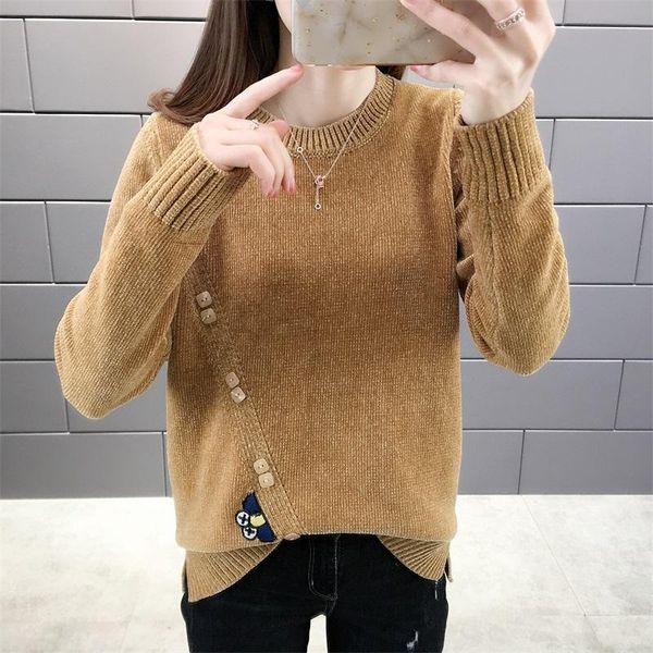 

women's sweaters 590748 (no.5, row 1, middle room) winter round neck slim knit button bottom split pullover sweater 2021ff, White;black