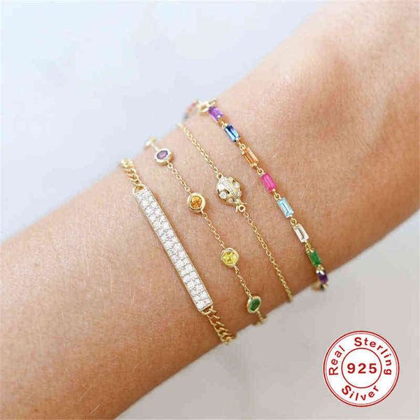 

romad 925 sterling silver paper clip gold bracelets simple three butterfly zircon bracelet for women pulseras mujer fine jewelry, Golden;silver