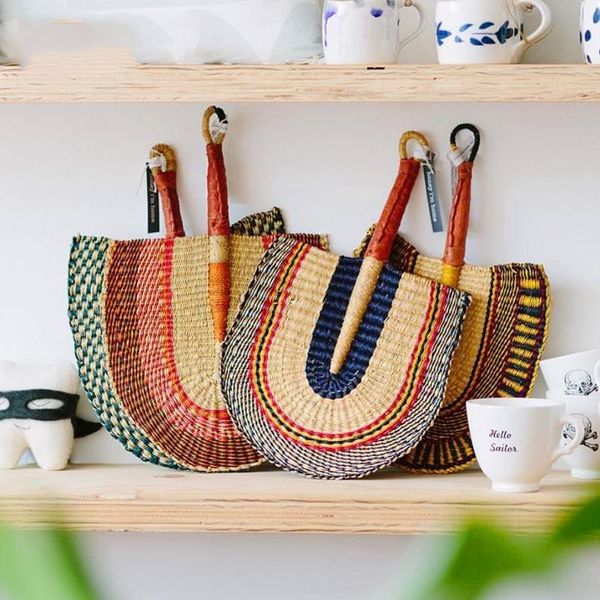 

other home decor hand-woven elephant straw leather handle natural pu fan hand-cranked wall hanging summer cooling mosquito repellent