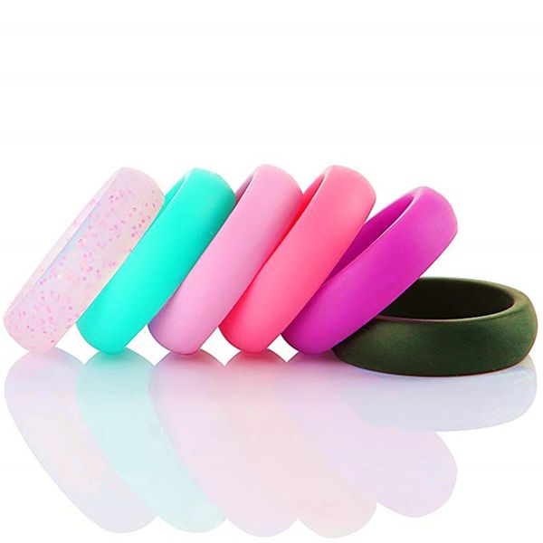 

fashion silicone wedding band rings for women glitter rubber engagement ring comfortable flexible thin soft durable outdoor sports, Silver